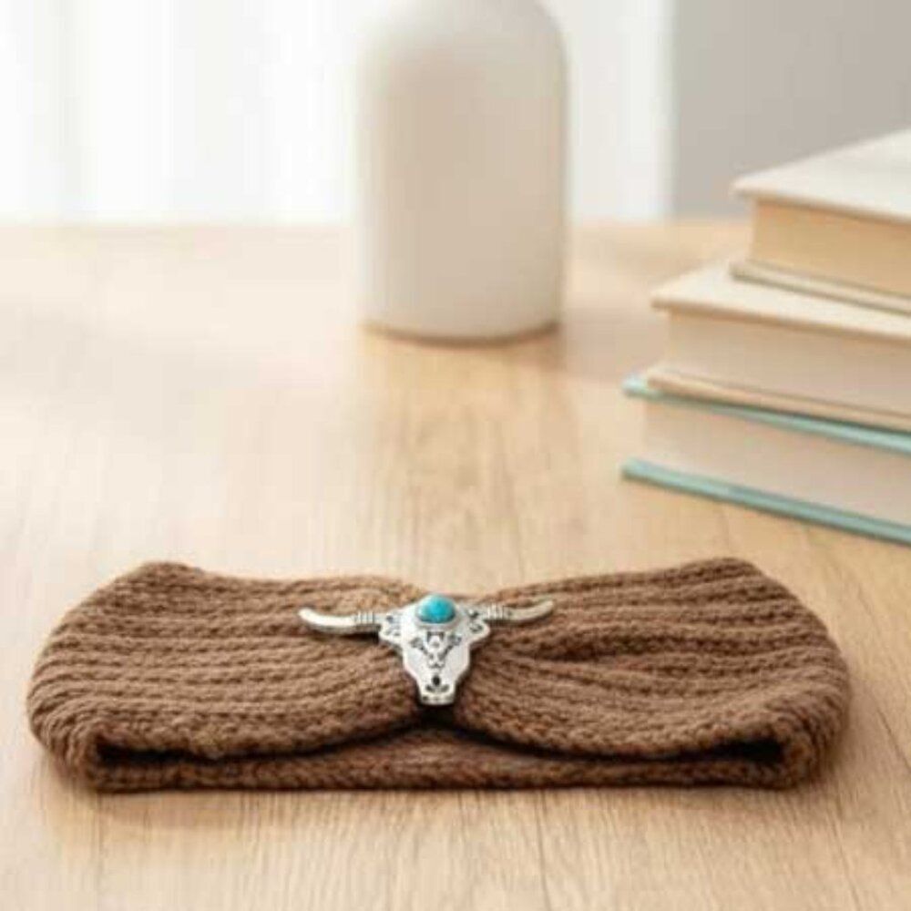 Ladies Brown Bull Head Knitted Winter Headband - Picture 5 of 6